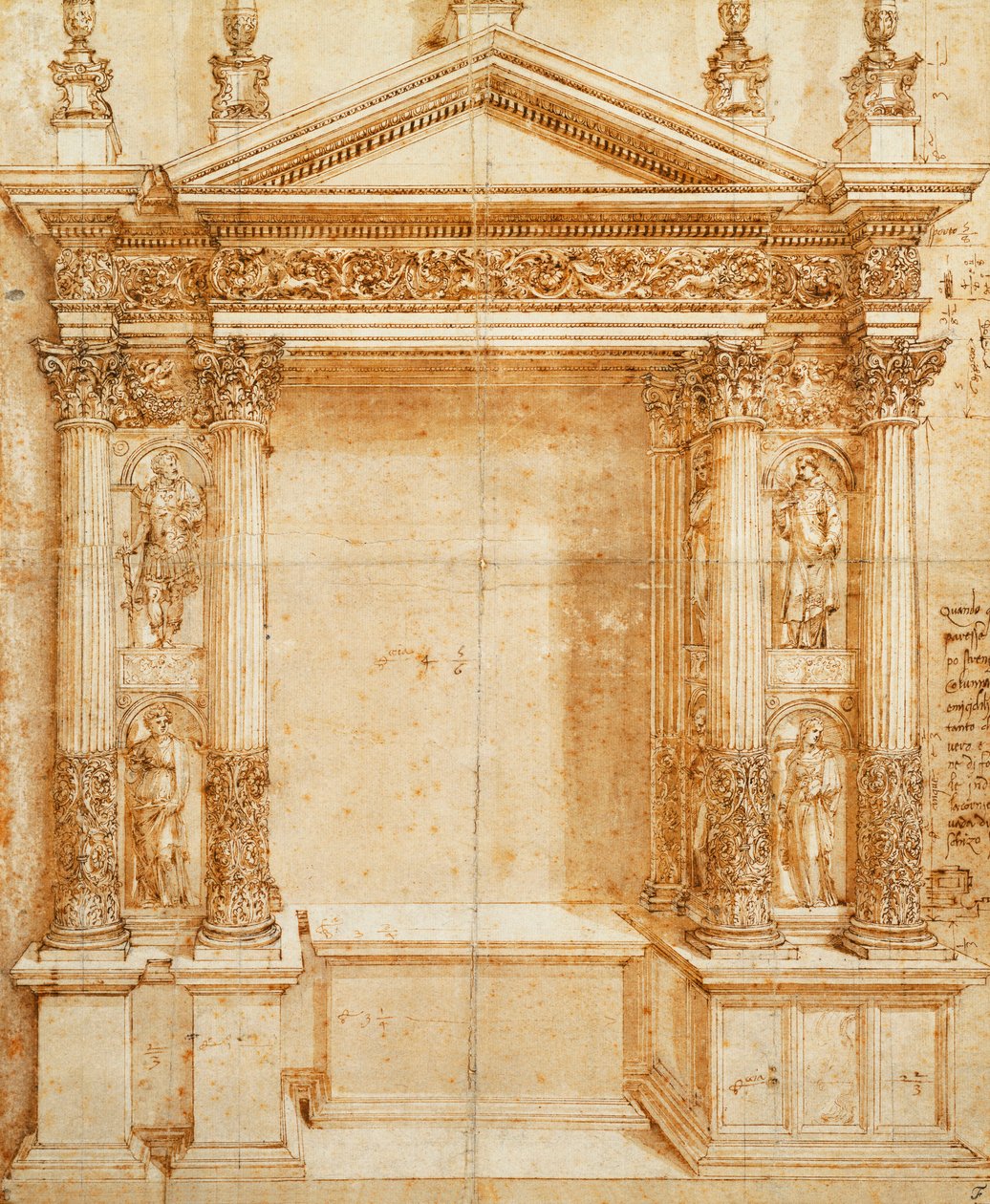 Progetto per un altare con un tabernacolo con frontone sostenuto da statue corinzie di Santa Lucia, Sant