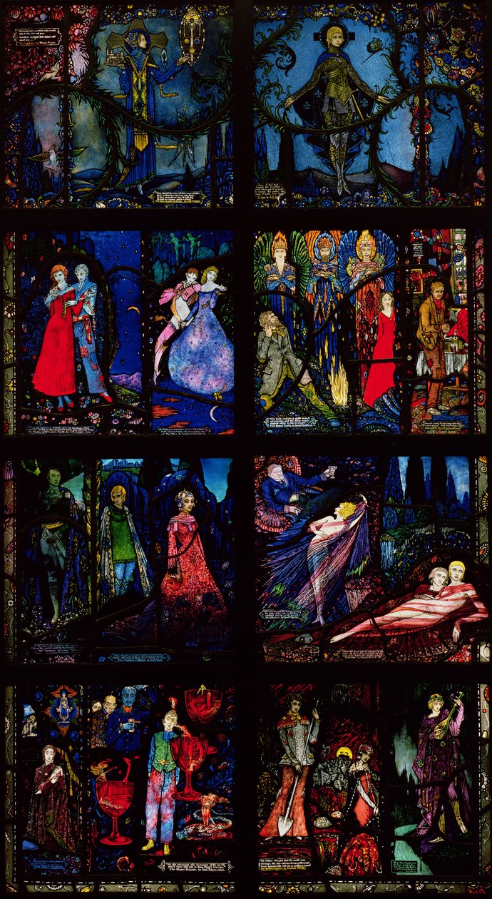 La finestra di Ginevra, otto pannelli che raffigurano scene della prima letteratura irlandese, 1929 da Harry Clarke