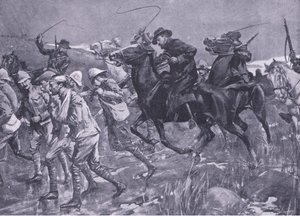 Il trattamento dei prigionieri di guerra britannici da parte di De Wet durante la marcia, illustrazione da After Pretoria: The Guerilla War, 1902