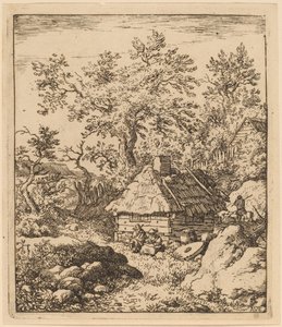 Paesaggio con macina vicino a una botte