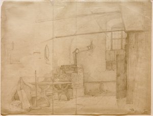 Stufa di maiolica in una stanza contadina