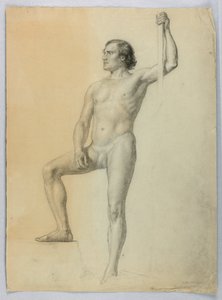 Nudo maschile con un piede su un gradino