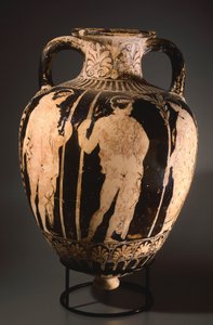 Anfora con punta del Pittore di Perugia. Ceramica a figure rosse da Perugia (Umbria). Civiltà etrusca, IV secolo a.C.