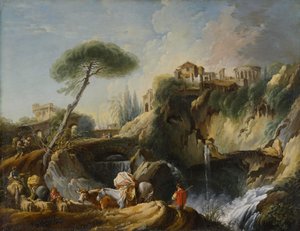 Veduta di Tivoli con il Tempio di Vesta