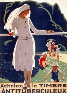 Poster per Compra il cerotto TB pubblicato dal Comitato Nazionale per la Difesa contro la Tubercolosi. Litografia 1917.