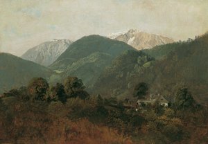 Vista da Scheuchenstein verso Gauermannhof con Schneeberg sullo sfondo