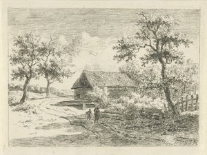 Paesaggio con due figure in cammino