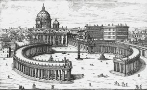 Città del Vaticano, vista di Piazza San Pietro con la Basilica di San Pietro e i Palazzi Vaticani, incisione di Giovanni Battista Falda. 1665