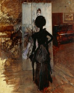 Signora nello studio del pittore di fronte a Pastello Bianco