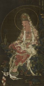 Rotolo appeso raffigurante il Bodhisattva Avalokiteshvara (Kwanseŭm Posal) seduto in un Giardino del Paradiso, dinastia Koryŏ