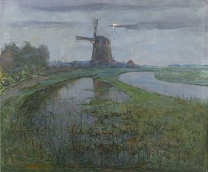 Mulino di Oostzijdse lungo il fiume Gein al chiaro di luna