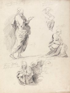 Foglio di Studi di Figure dalla Disputa di Raffaello (con foglio separato recante iscrizione)