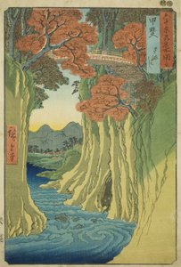 Provincia di Kai: Ponte delle Scimmie (Kai, Saruhashi), dalla serie "Luoghi famosi nelle sessanta e più province (Rokujuyoshu meisho zue)"