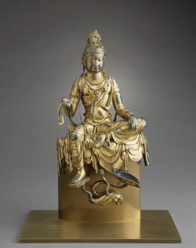 Bodhisattva Avalokitesvara seduto, VIII secolo (bronzo con doratura) da Tang Dynasty Chinese School