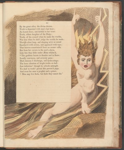 Pensieri notturni di Young, Pagina 95, "La dea esplode in tuono e fiamme" da William Blake